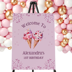 Pink Lilac Girl Ice Cream 1st Birthday Welcome  Foam Board