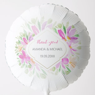 Pink Lilac Green Watercolor Boho Floral  Balloon