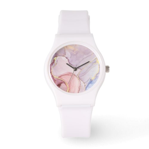 PINK LILAC MARBLE DESIGN WHITE WATCH