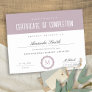 Pink Lilac Minimal Certificate of Completion Award