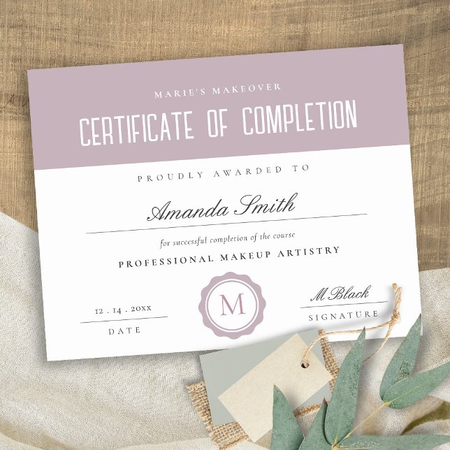 Pink Lilac Minimal Certificate of Completion Award (Creator Uploaded)