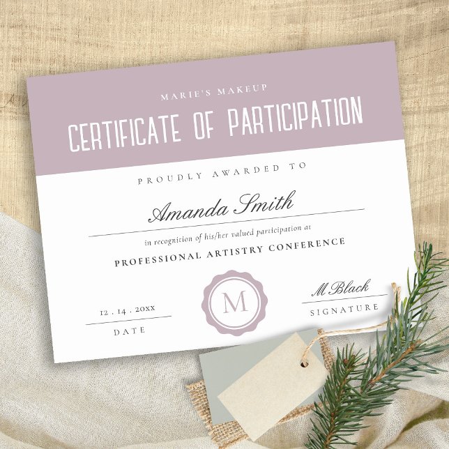 Pink Lilac Minimal Certificate of Participation (Creator Uploaded)