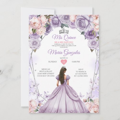 Pink Lilac Mis Quince 15 Anos Crown Quinceaera Invitation