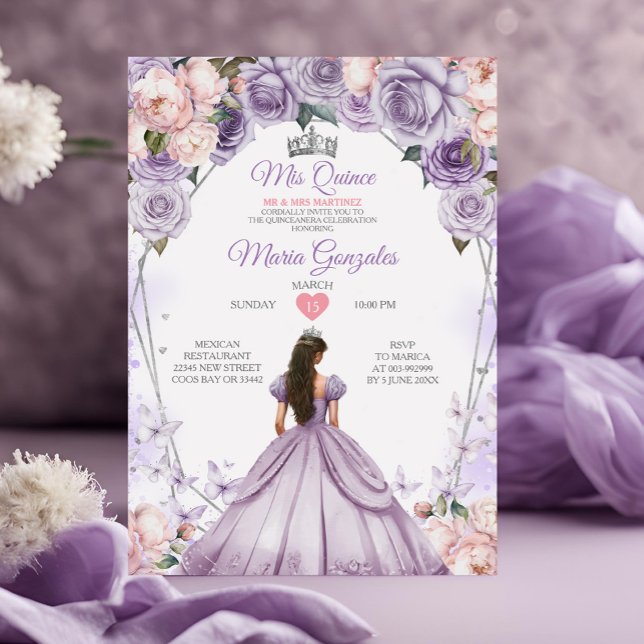 Pink Lilac Mis Quince 15 Anos Crown Quinceañera Invitation (Creator Uploaded)