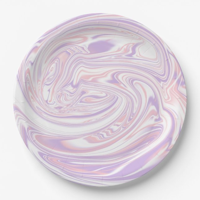 Pink Lilac Modern Abstract Liquid Marble Design Paper Plates (Front)