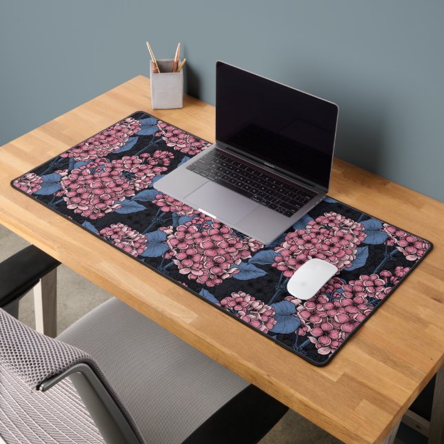 Pink lilac on dark blue desk mat (Office 2)