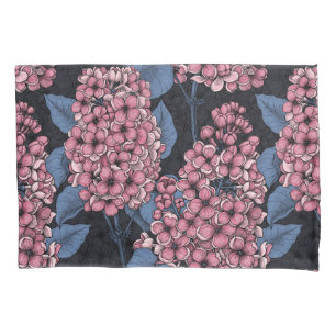 Pink lilac on dark blue pillow case