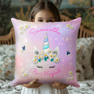Pink Lilac Pastel Unicorn Crown Illustration Throw Pillow