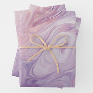 Pink, Lilac, Purple Marble Pattern  Wrapping Paper Sheets
