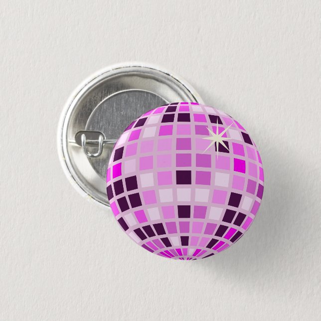 Pink Lilac Purple Retro Modern Disco Ball  Button (Front & Back)