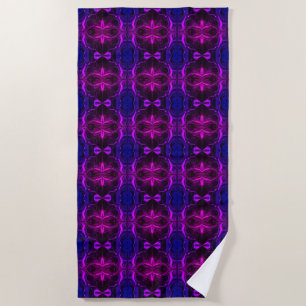 "Pink lilac strokes float" on blue background Beach Towel