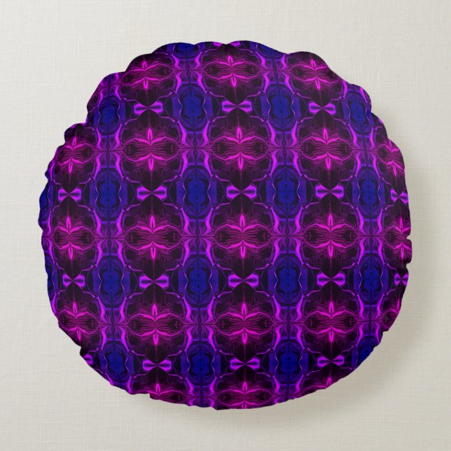  "Pink lilac strokes float" on blue background Round Pillow (Front)