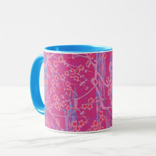 PINK LILAC TEAL SAKURA FLOWERS Japanese Floral  Mug (Front Left)