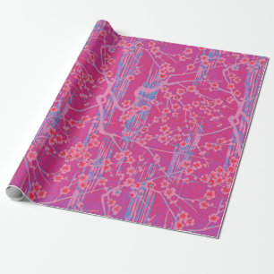 PINK LILAC TEAL SAKURA FLOWERS Japanese Floral Wrapping Paper