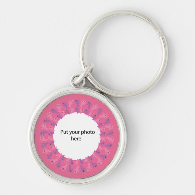 Pink & Lilac Teddy Bears Add Your Photo Template Keychain (Front)