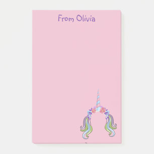 Pink & Lilac Unicorn Photo & Name Post-it Notes