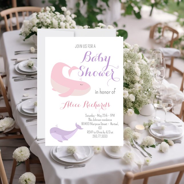 Pink Lilac Whale Pastel Ocean Fish Baby Shower  Invitation (Creator Uploaded)