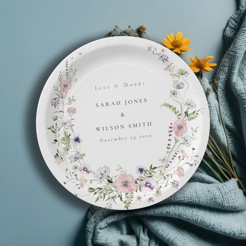 Pink Lilac Wildflower Wreath Wedding Thank You Paper Plates
