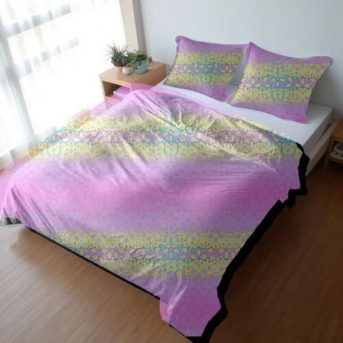 Pink Lilac Yellow and Sky Blue Geometric Duvet Cover