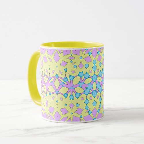 Pink Lilac Yellow and Sky Blue Geometric Mug