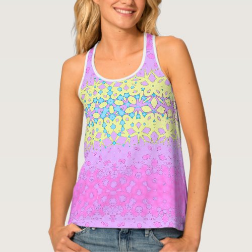 Pink Lilac Yellow and Sky Blue Geometric Tank Top