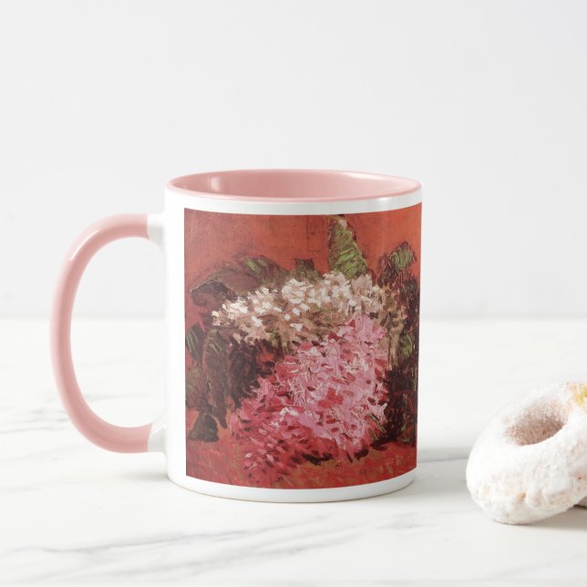 Pink Lilacs by Vincent van Gogh, Still Life Flower Mug (With Donut)
