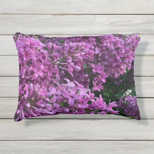 Pink lilacs, romantic purple cottage core floral  outdoor pillow