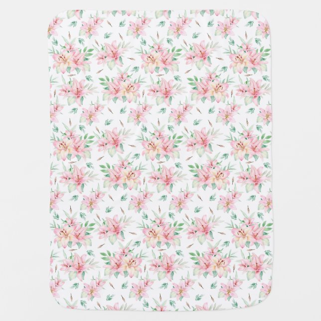 Pink Lilies Baby Blanket (Front)