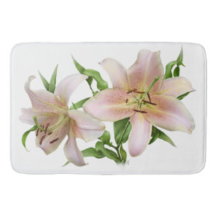 Pink Lilies Floral Art Bathroom Mat