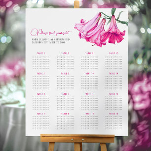 Pink lilies floral wedding 16 table seating chart  foam board