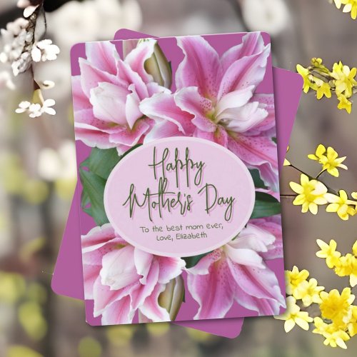 Pink Lilies Happy Mothers Day Card