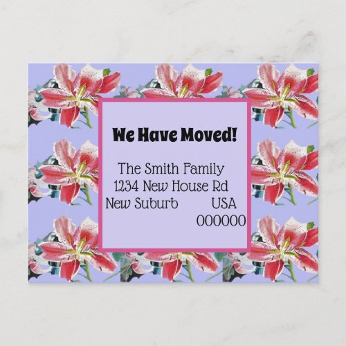 Pink Lilies New Address Postcard We Are Moving Postcard