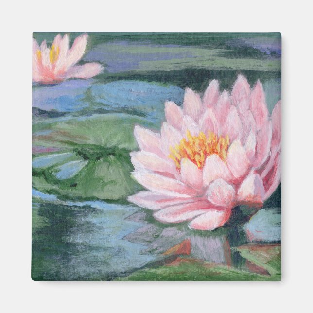 Pink Lilies on Greens and Blues Fridge Magnet (Front)