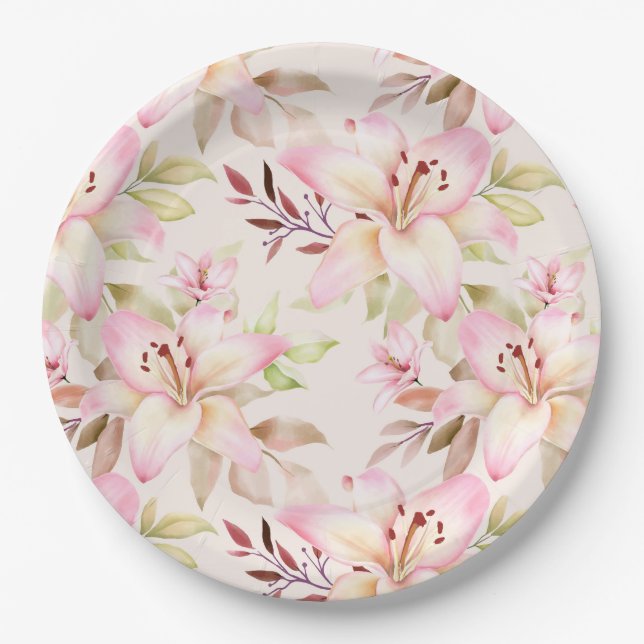 Pink Lilies Paper Plates (Front)