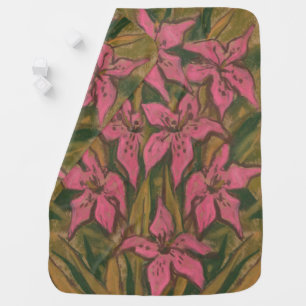 Pink Lilies, pastel painting, flowers, floral art Baby Blanket