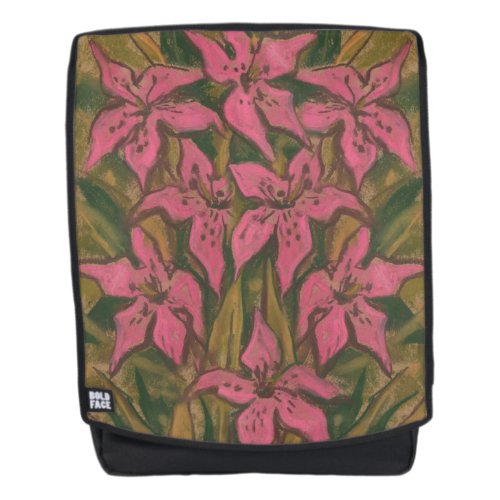 Pink Lilies, pastel painting, flowers, floral art Backpack