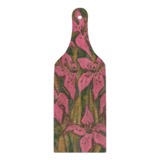 Pink Lilies, pastel painting, flowers, floral art Cutting Board (Front)