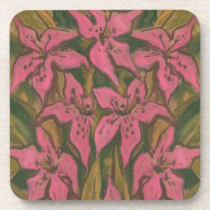 Pink Lilies, pastel painting, flowers, floral art Drink Coaster