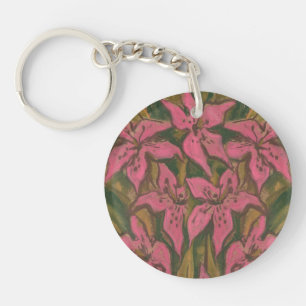 Pink Lilies, pastel painting, flowers, floral art Keychain