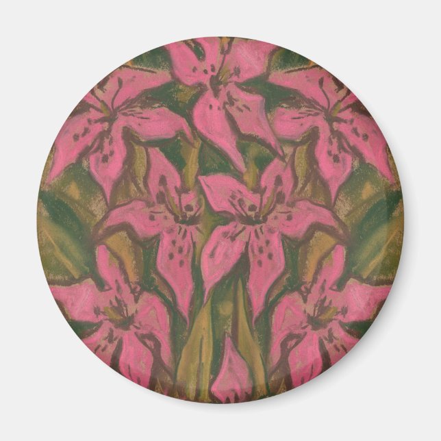 Pink Lilies, pastel painting, flowers, floral art Magnet (Front)