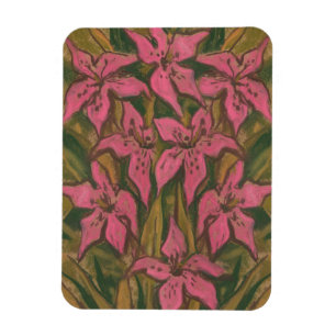 Pink Lilies, pastel painting, flowers, floral art Magnet