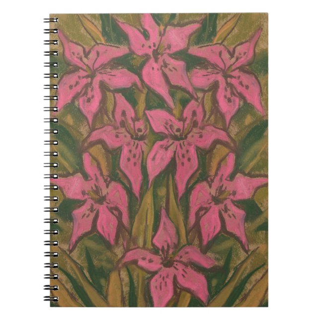 Pink Lilies, pastel painting, flowers, floral art Notebook (Front)