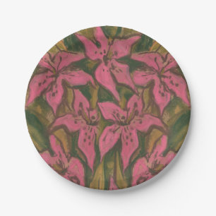 Pink Lilies, pastel painting, flowers, floral art Paper Plates