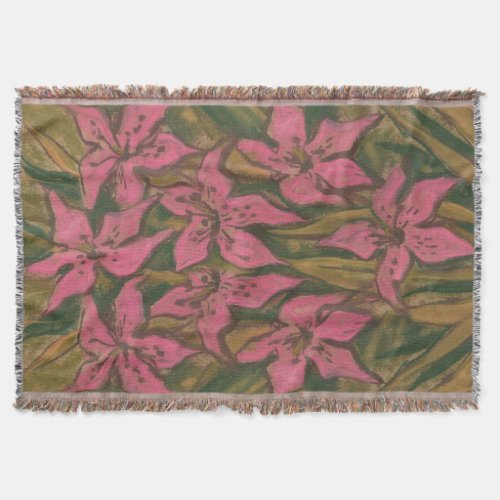 Pink Lilies, pastel painting, flowers, floral art Throw Blanket