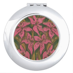 Pink Lilies, pastel painting, flowers, floral art Vanity Mirror