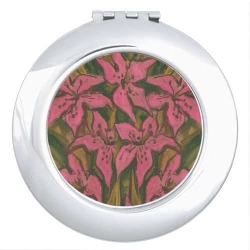 Pink Lilies, pastel painting, flowers, floral art Vanity Mirror