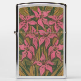 Pink Lilies, pastel painting, flowers, floral art Zippo Lighter