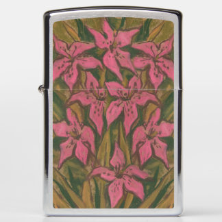 Pink Lilies, pastel painting, flowers, floral art Zippo Lighter