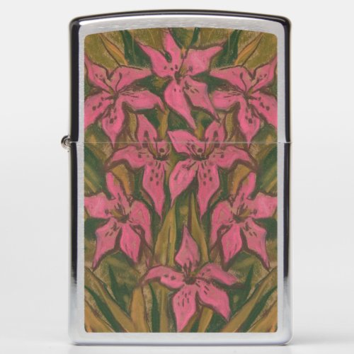 Pink Lilies, pastel painting, flowers, floral art Zippo Lighter