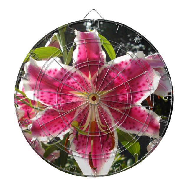 Pink lilies pink tropical flowers pink floral dart board (Front)
